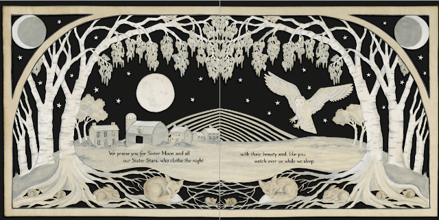 Laudato si’, mi’ Signore, per sora luna e le stelle:
in celu l’ài formate clarite et pretiose et belle.