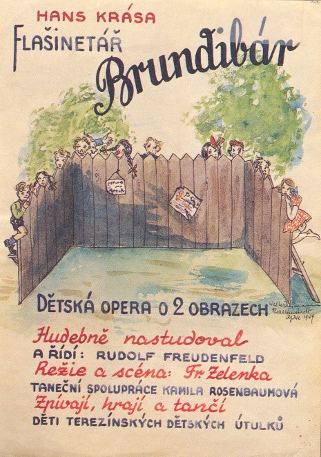a poster for Brundibar at Terezin, in watercolor by an unknown a