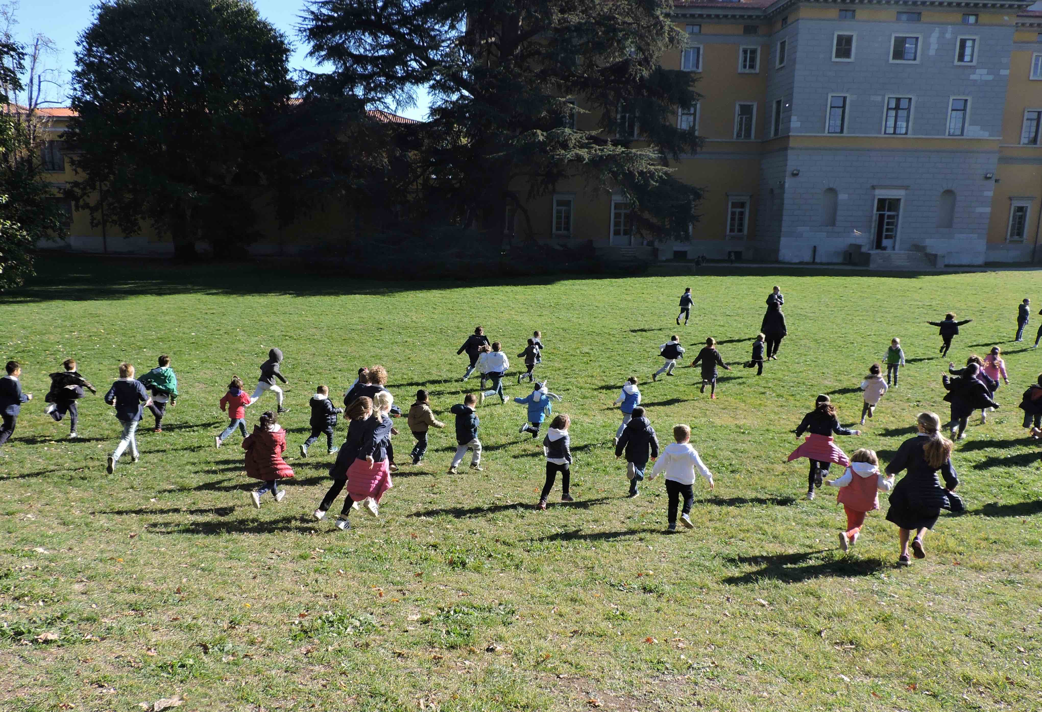 una schiera di bambini nel prato